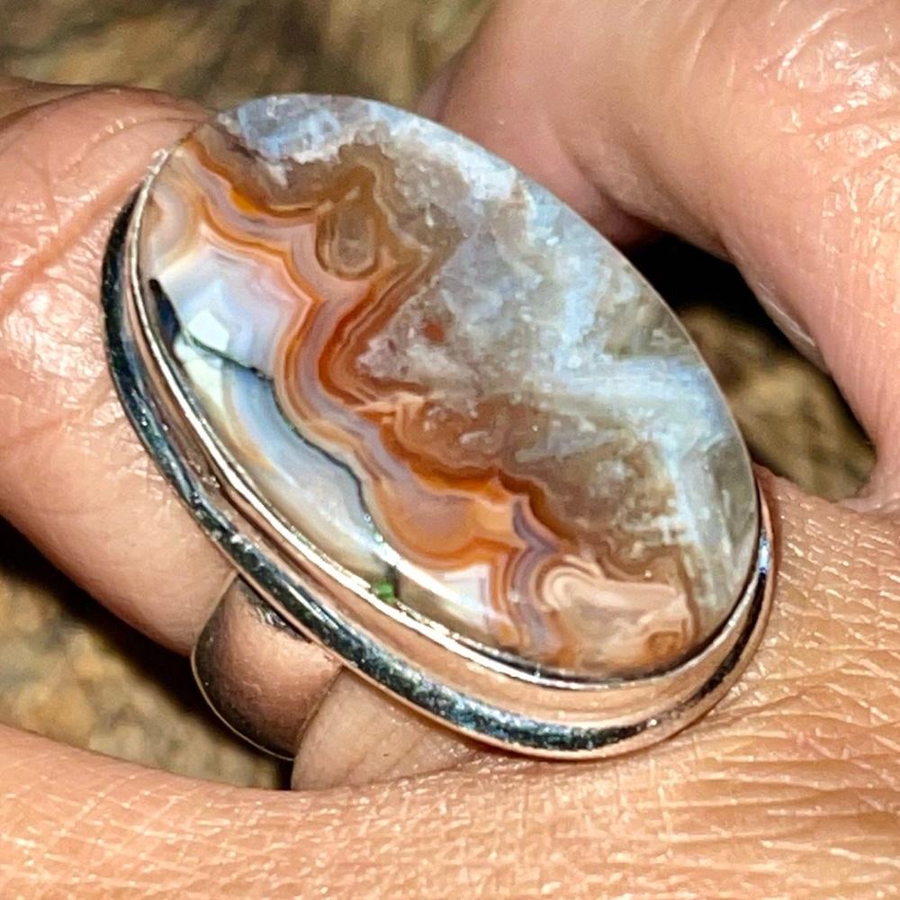 Crazy Lace Agate Ring Size 7 1/2
